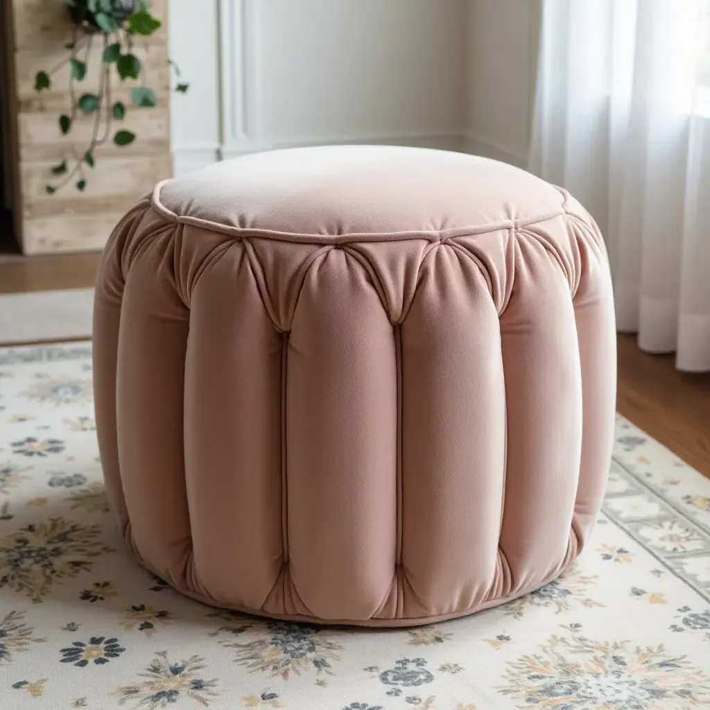 a photo of a stylish pouf as a functional accent piece