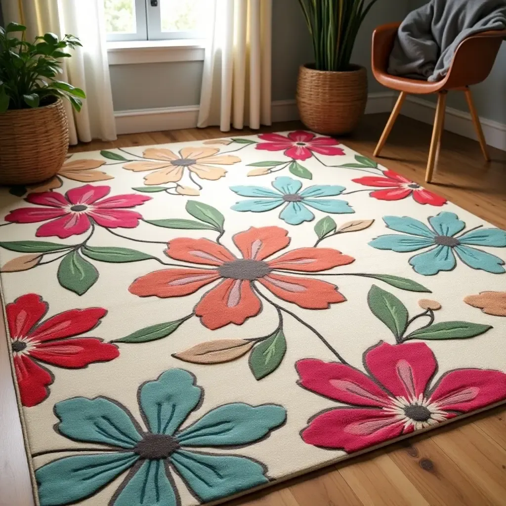 a photo of a floral patterned rug enhancing a garden vibe