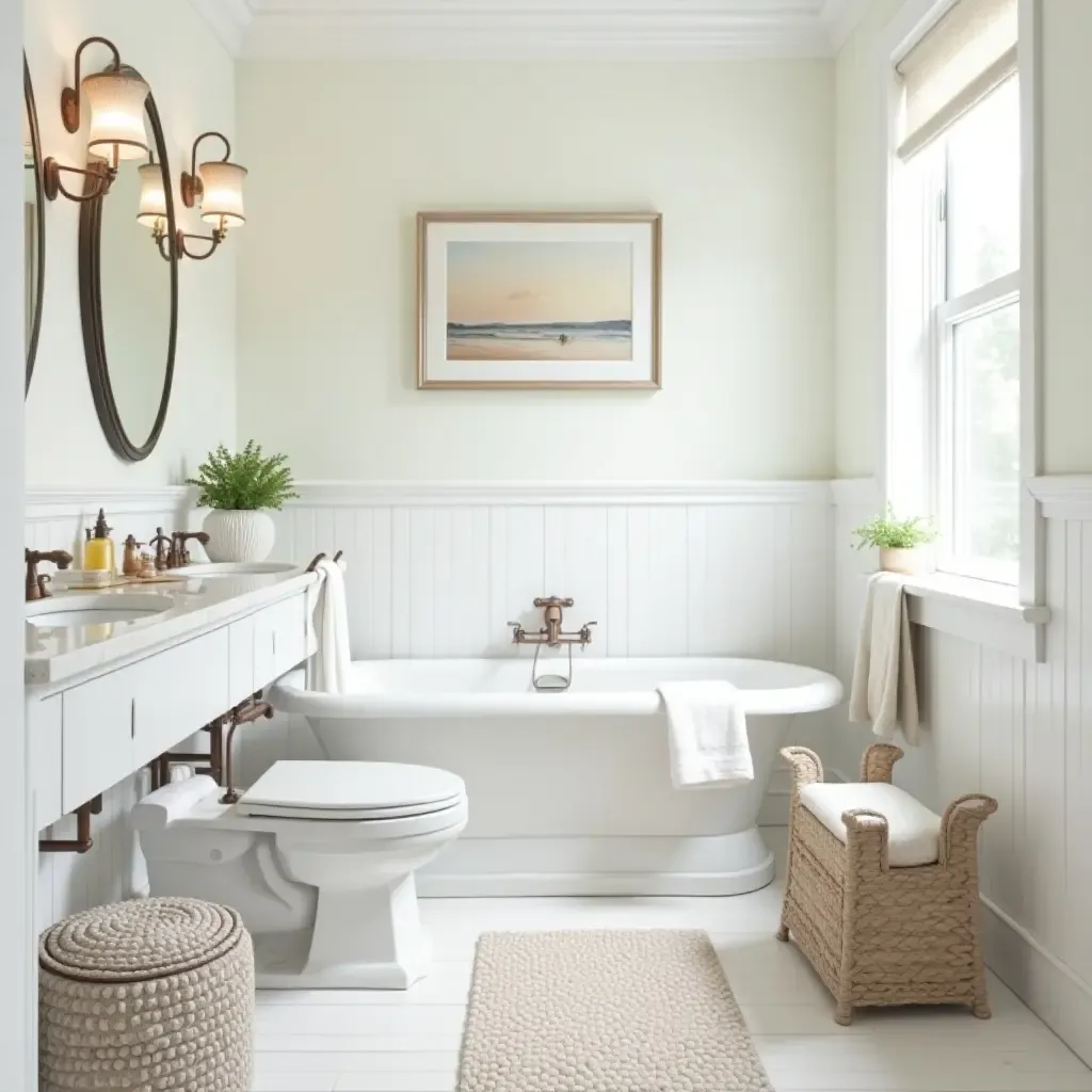 a photo of a bathroom decorated with seashells and nautical elements