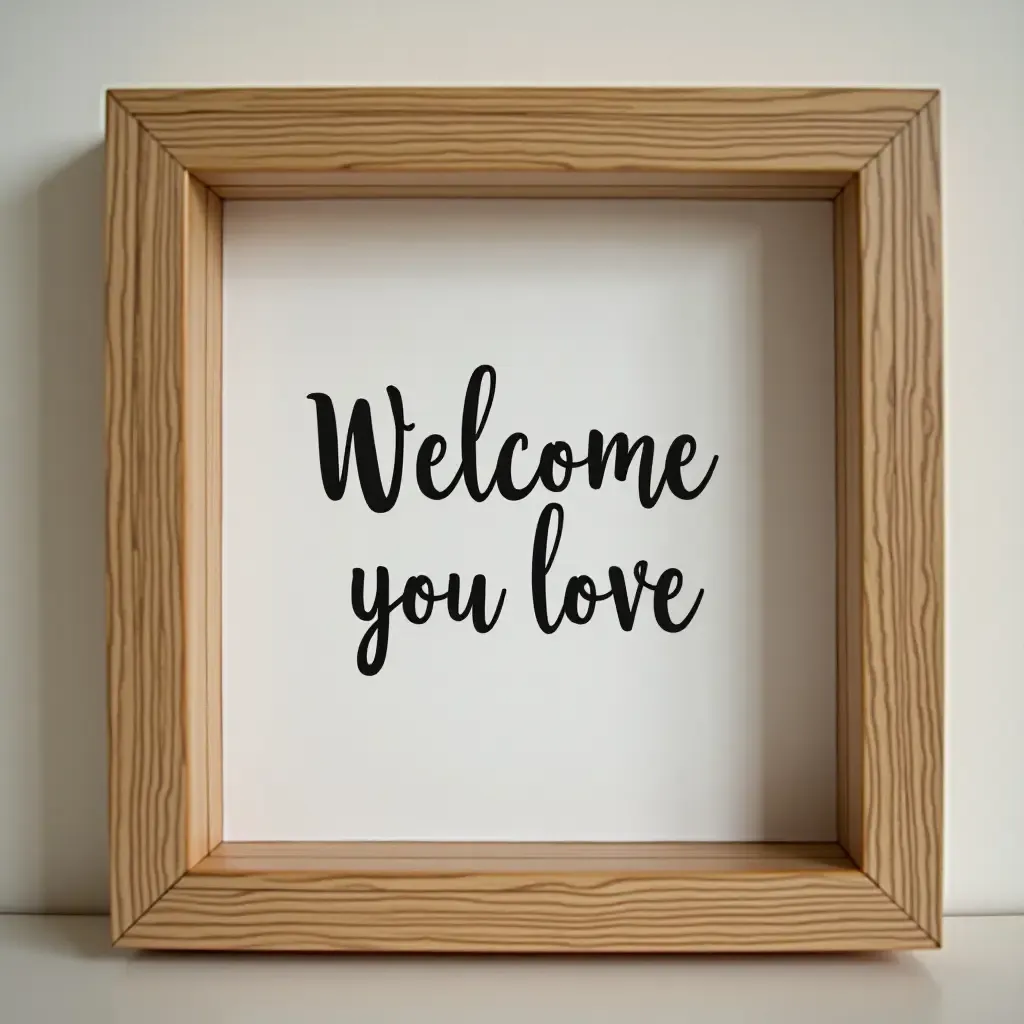 a photo of a wooden frame displaying a welcome message