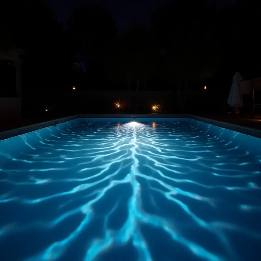 a photo of a pool area enhanced with patterned projection lights