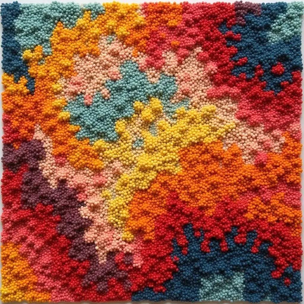 a photo of a rug with a playful abstract design in bright colors