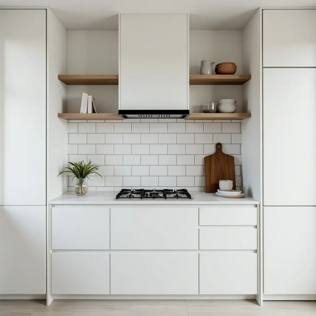 a photo of a chic monochrome tile backsplash enhancing a minimalist kitchen