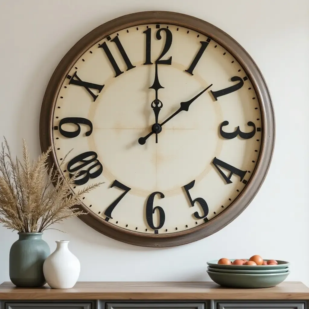 a photo of a vintage clock as a centerpiece on a kitchen wall