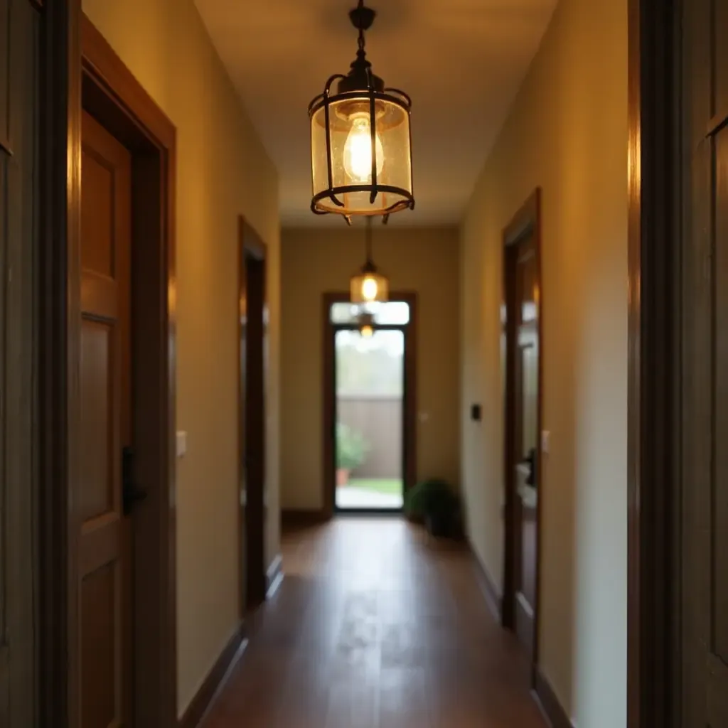 a photo of a vintage-style lighting fixture illuminating a cozy entrance hall