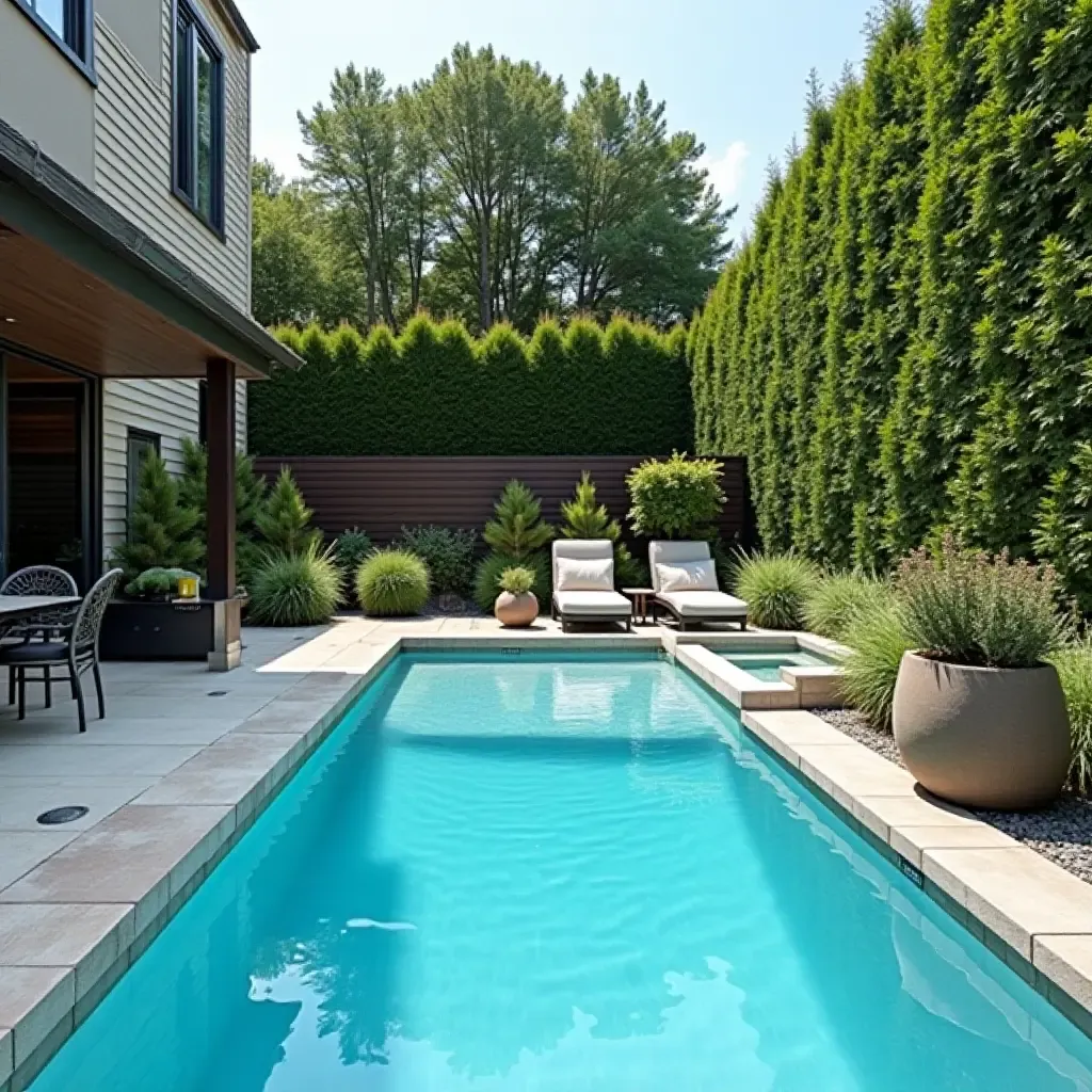 a photo of a small pool with integrated seating for comfort