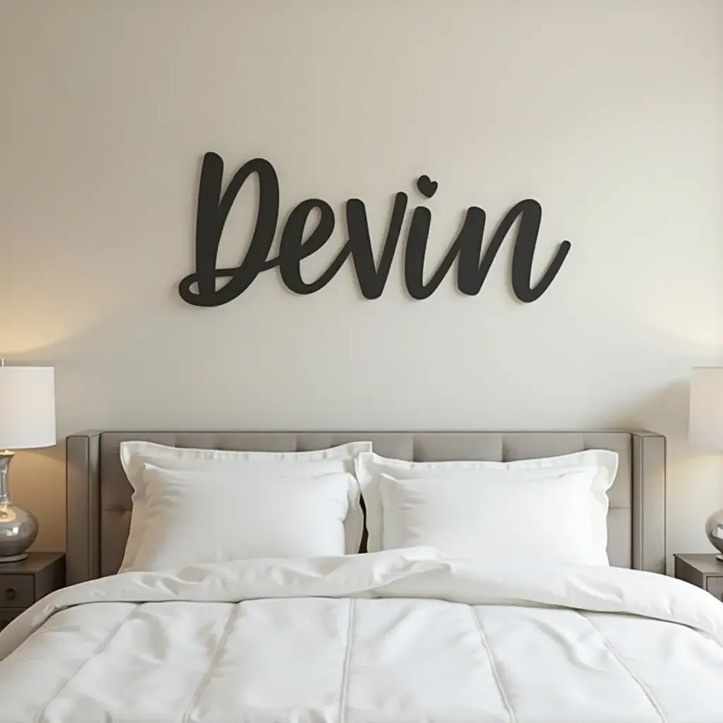 a photo of a personalized name sign above a bed