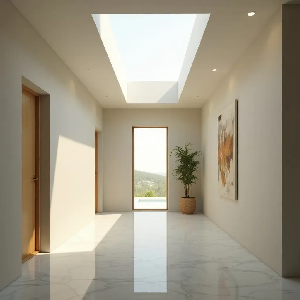 a photo of a skylight flooding an entrance hall with natural light