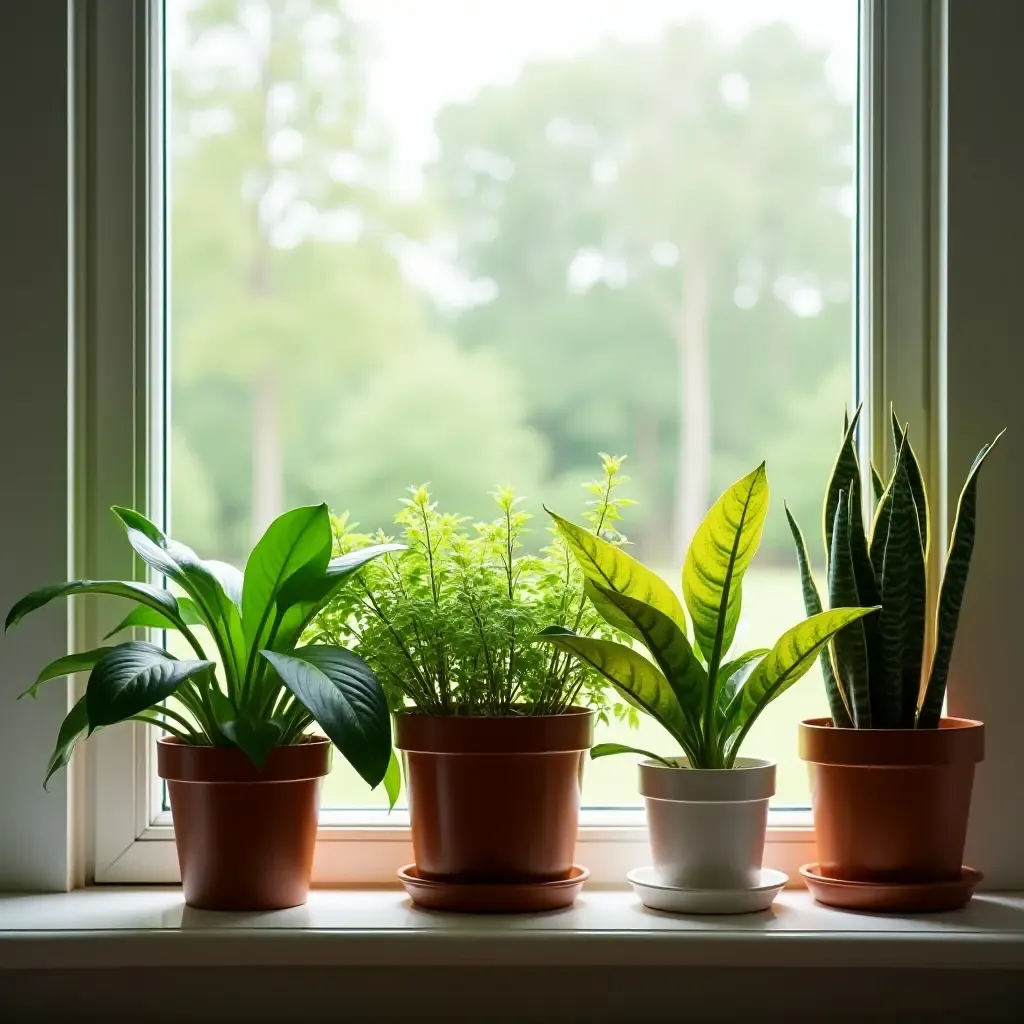 a photo of a vibrant plant arrangement on a windowsill