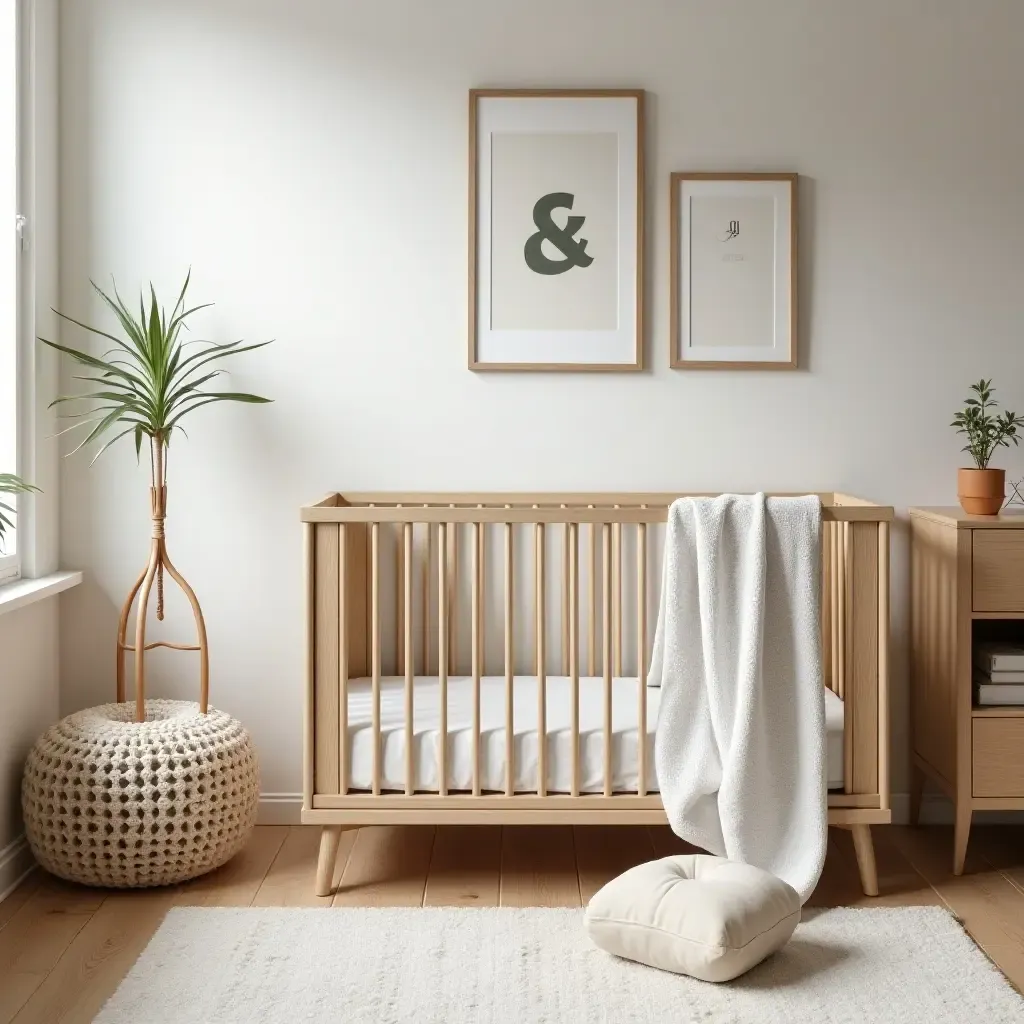 a photo of a nursery decorated with a mix of vintage and modern decor