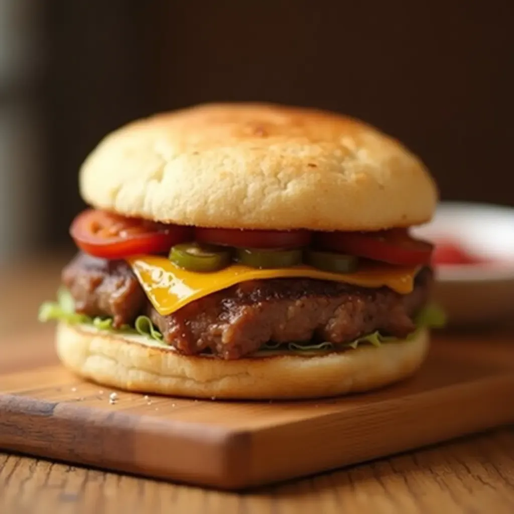 a photo of Roujiamo, a Chinese pork burger with tender meat stuffed in a fluffy flatbread.