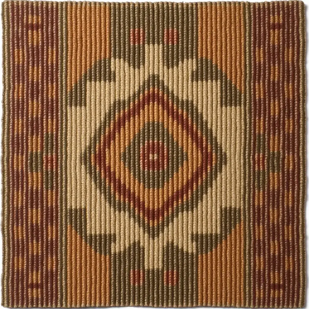 a photo of a rustic woven rug with earthy tones