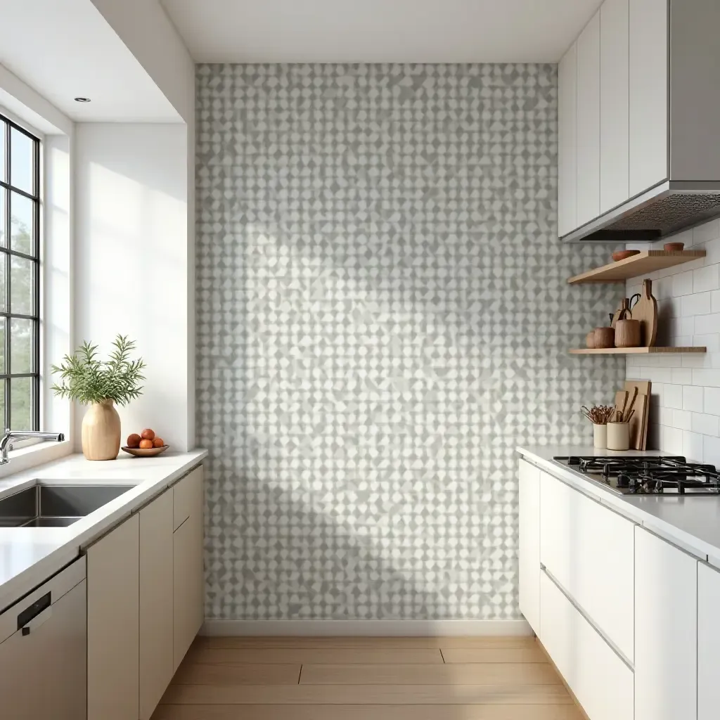 a photo of a geometric pattern wall decal in a modern kitchen