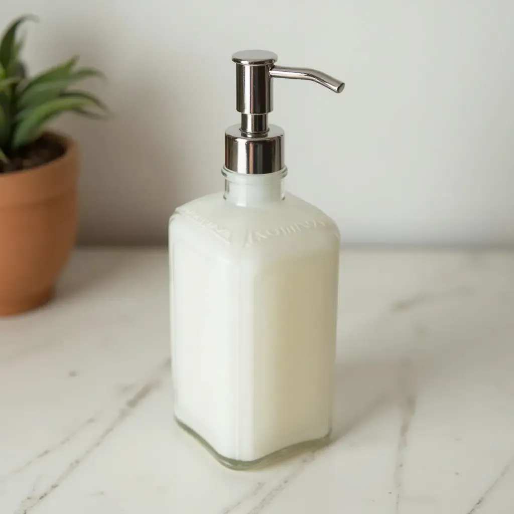 a photo of a DIY soap dispenser made from a vintage bottle