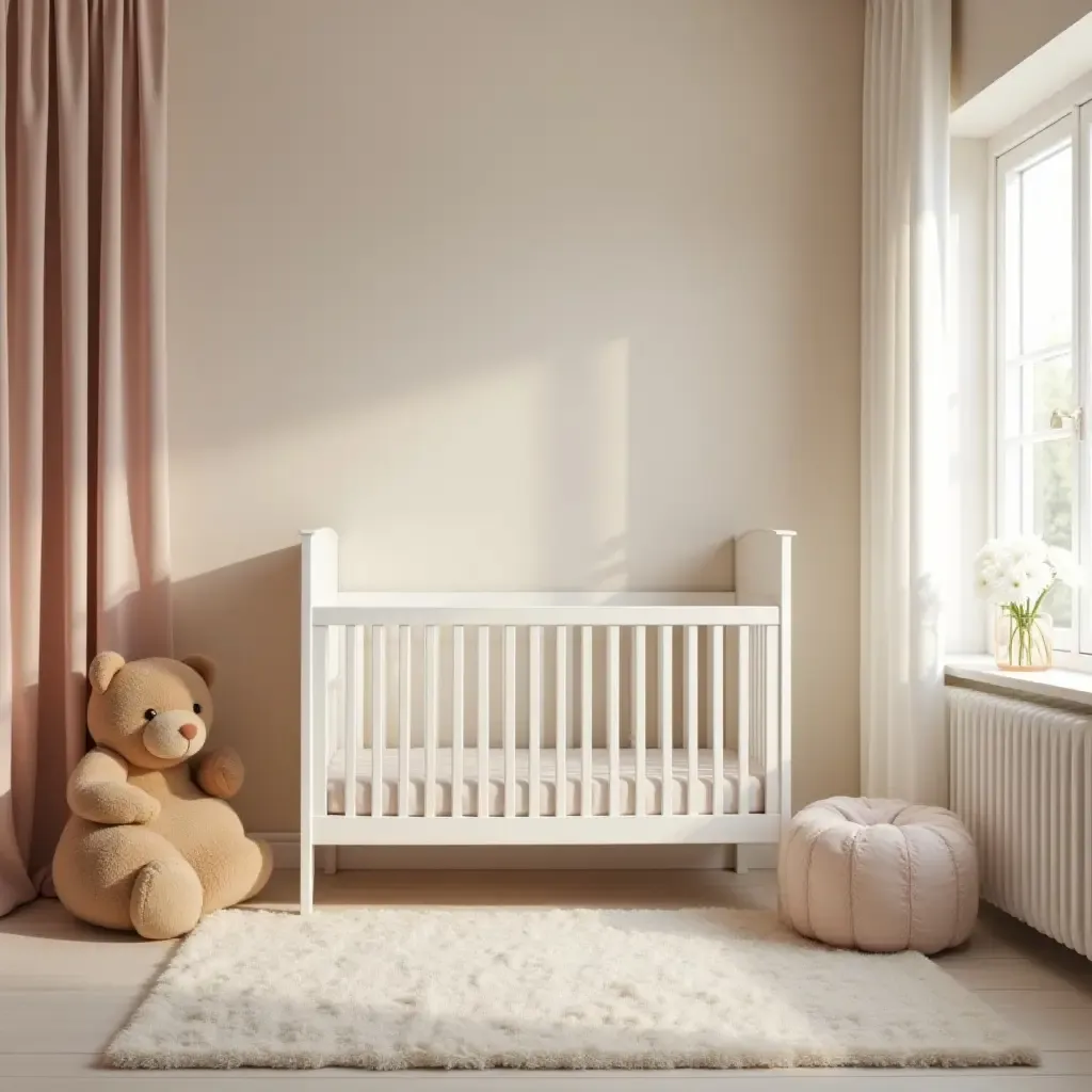 a photo of a tranquil nursery featuring soft lighting and calming colors