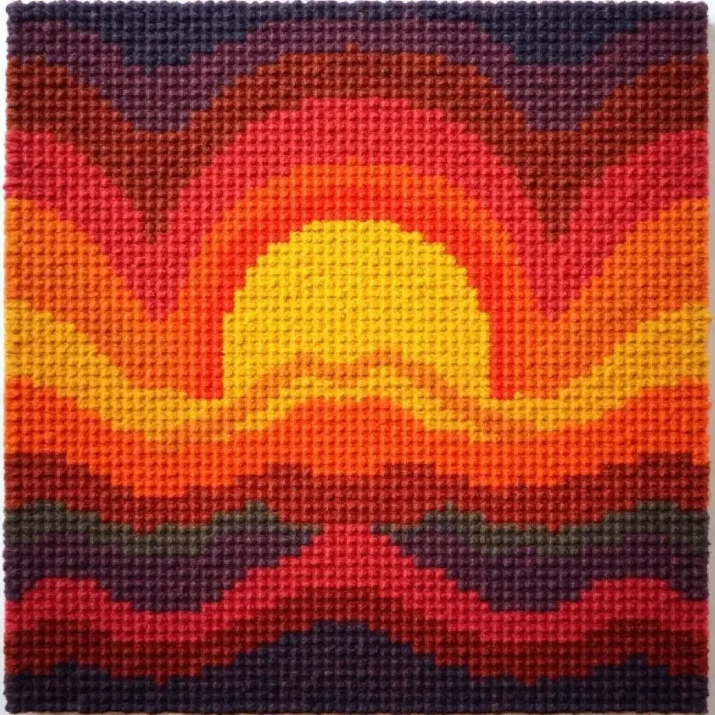 a photo of a vibrant sunset rug with warm colors