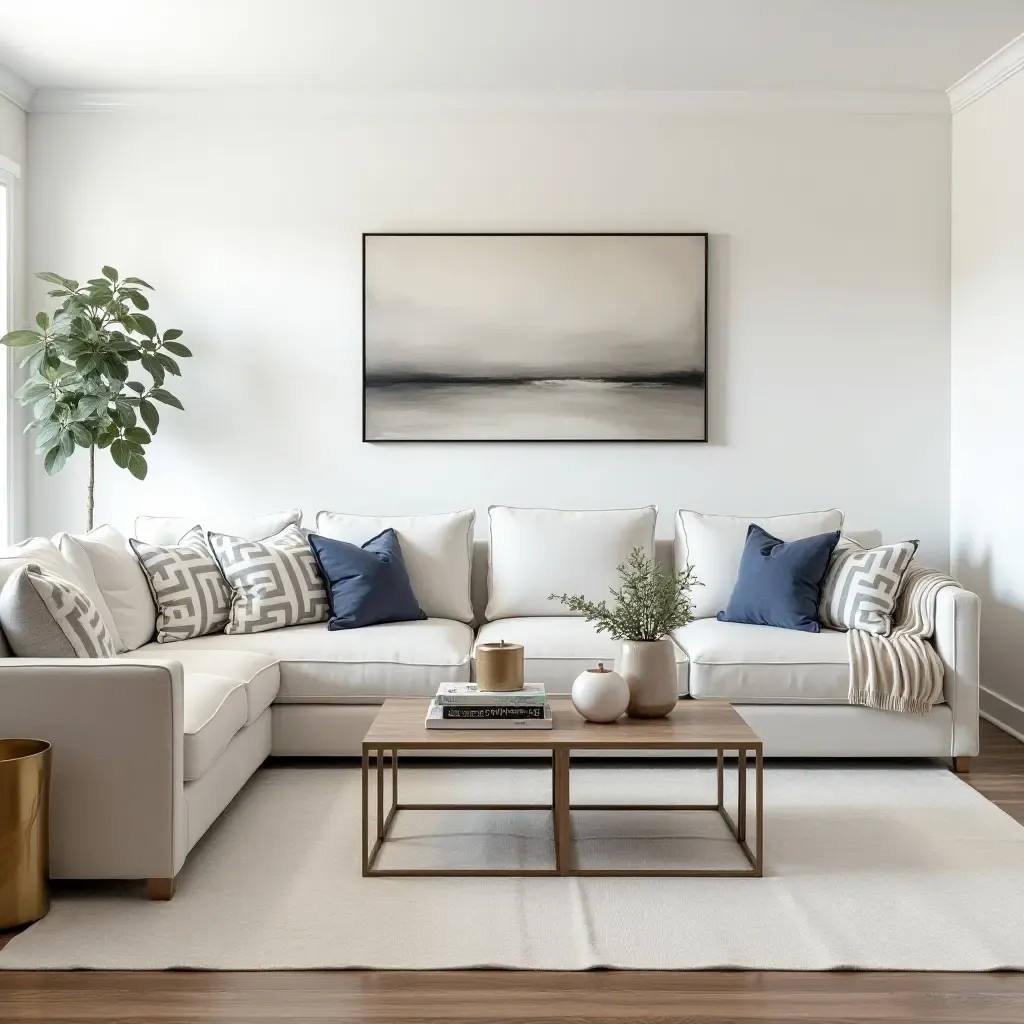 a photo of a modern farmhouse living room with silver metallic accents