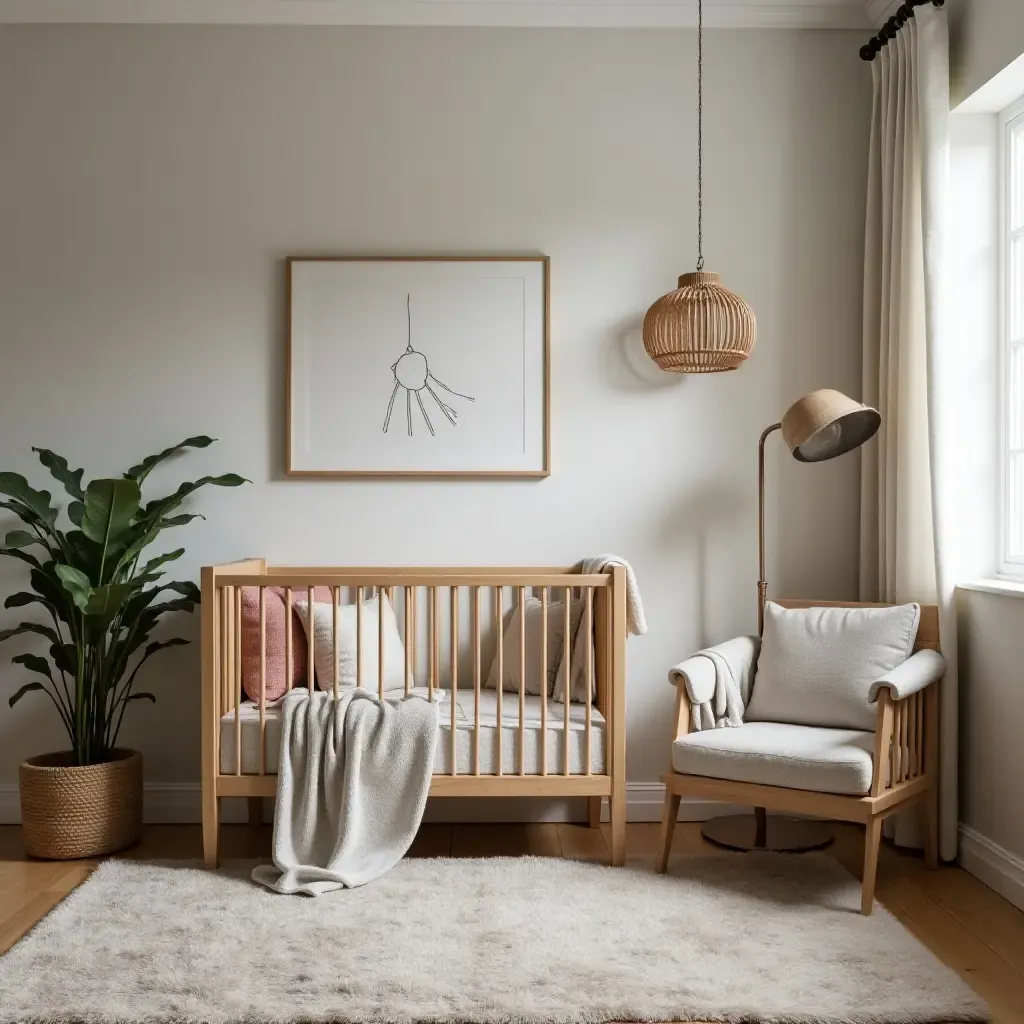 a photo of a nursery featuring a cozy corner with industrial decor