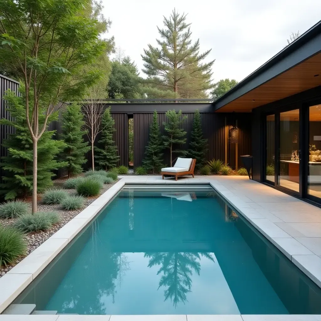 a photo of a small pool with a stylish privacy screen