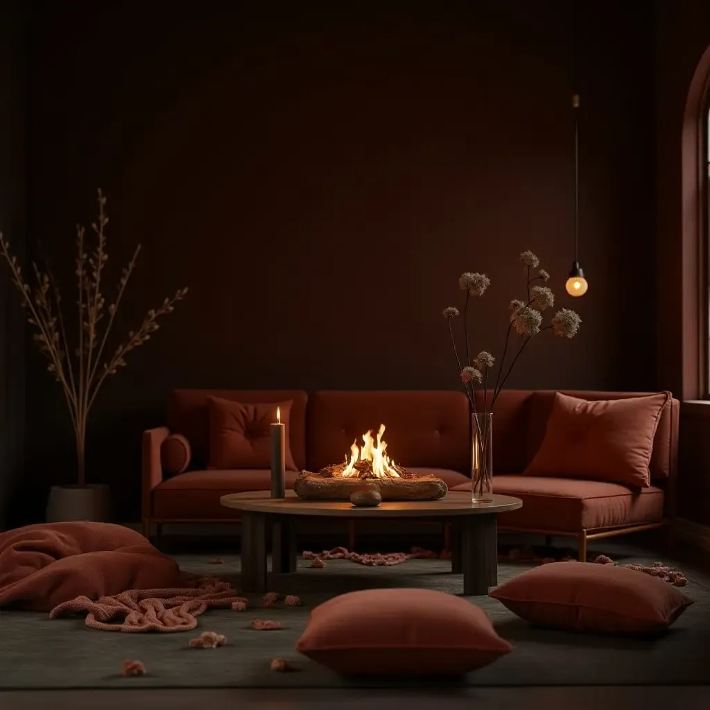 a photo of a cozy, inviting atmosphere with rich, dark colors