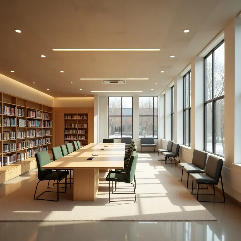 a photo of a library with flexible meeting rooms for community use