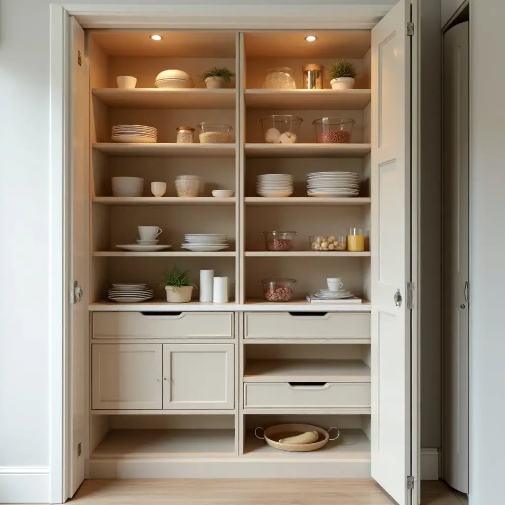 a photo of a pantry showcasing a color-coordinated system for easy access