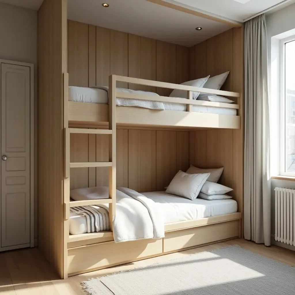 a photo of a small bedroom featuring a lofted bed