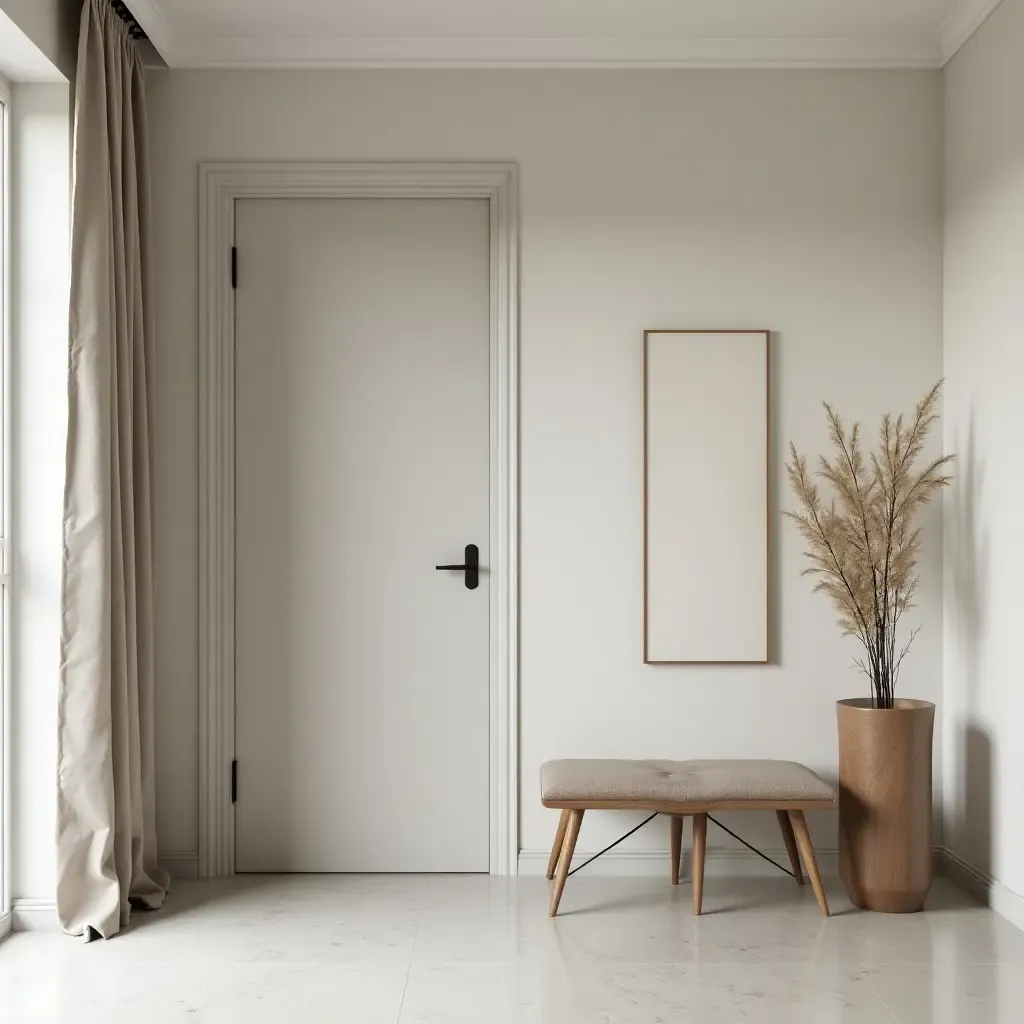 a photo of a minimalist entryway with sleek furniture