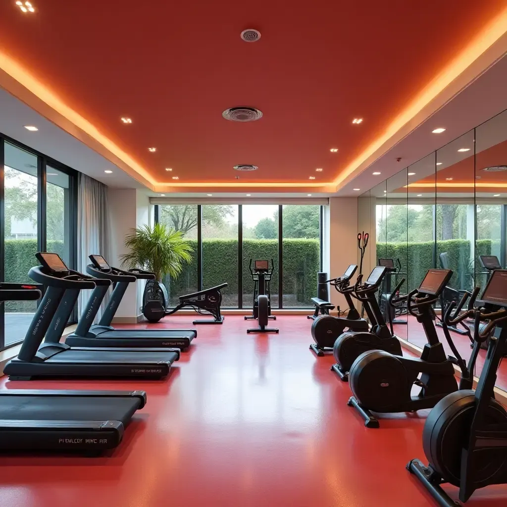 a photo of a vibrant home gym with state-of-the-art equipment and mirrors