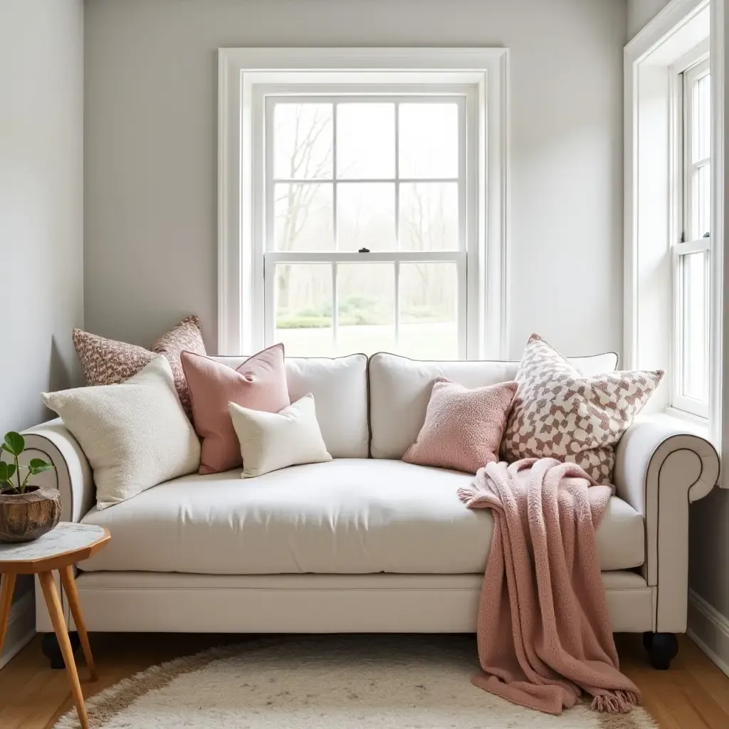 a photo of a cozy reading nook with DIY pillows and blankets