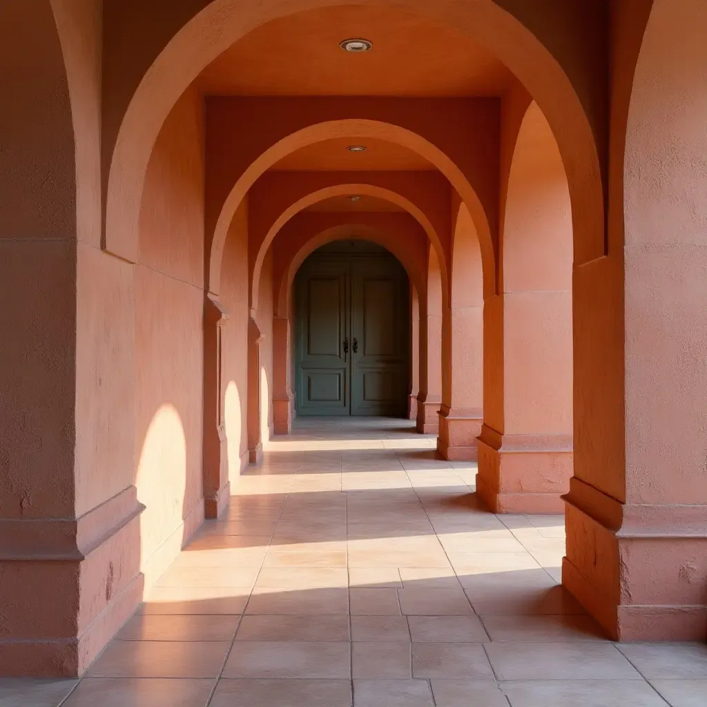 a photo of a corridor showcasing a beautiful blend of textures and colors