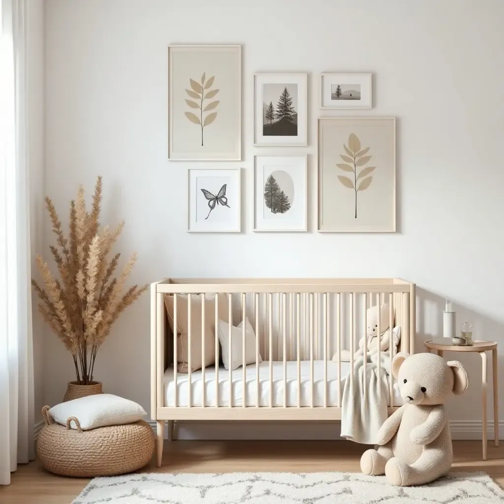 a photo of a nursery with a charming gallery wall and cozy furnishings