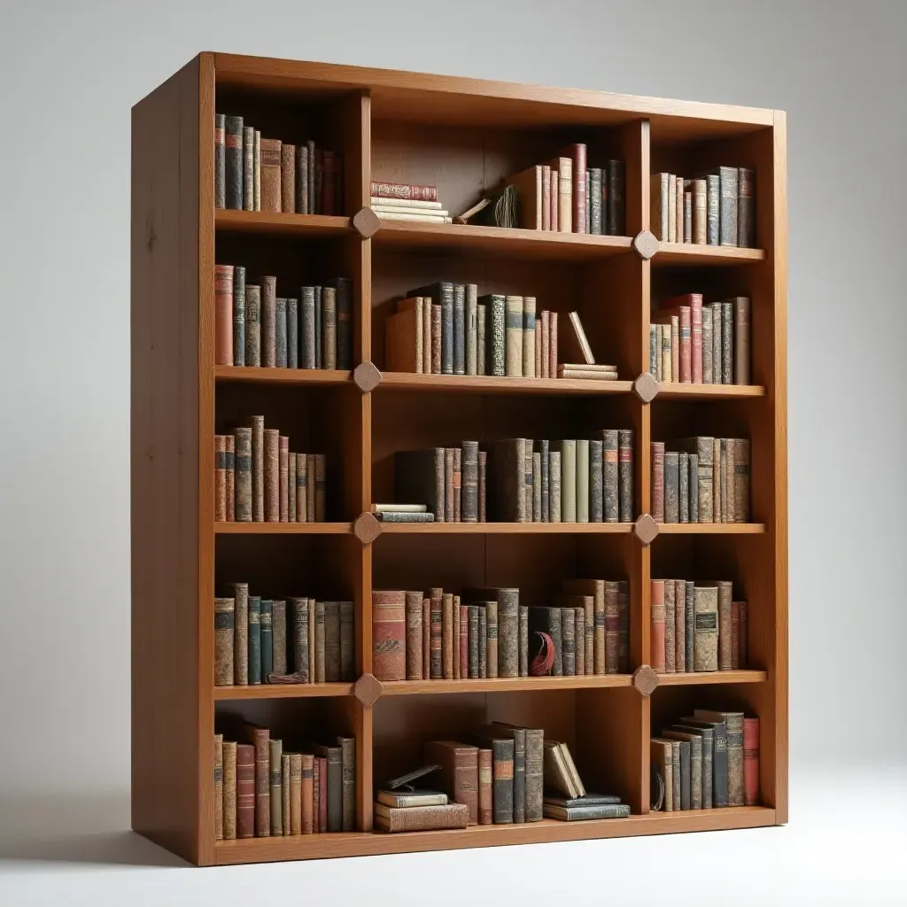 a photo of a whimsical, oversized bookshelf resembling a giant book