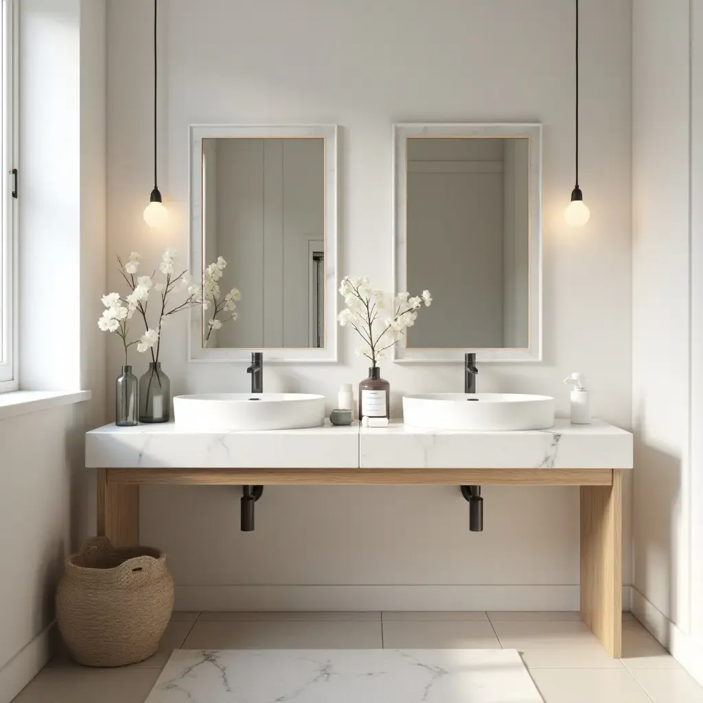 a photo of a functional vanity space with a focus on organization and style