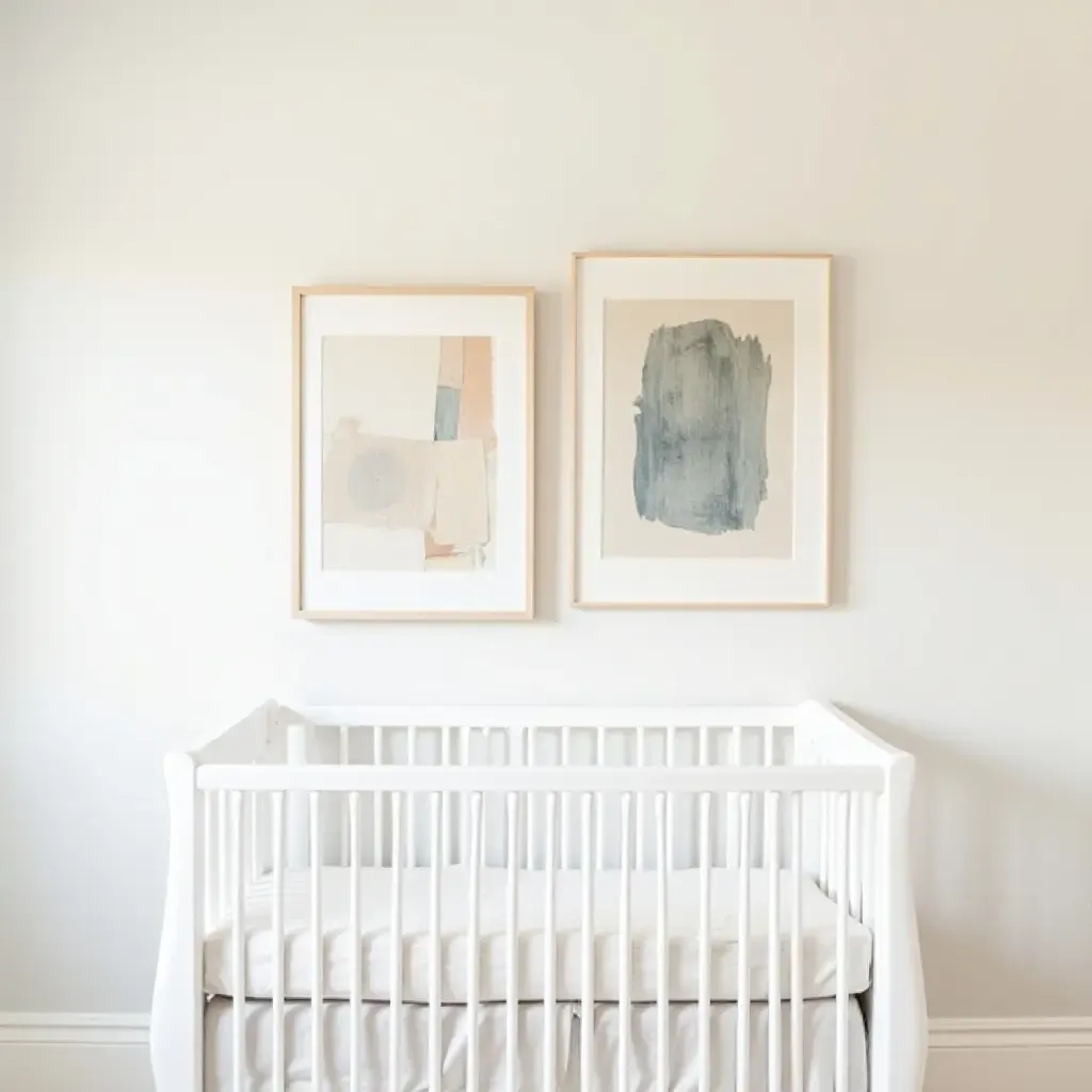 a photo of a nursery gallery wall with soft, textured fabric art