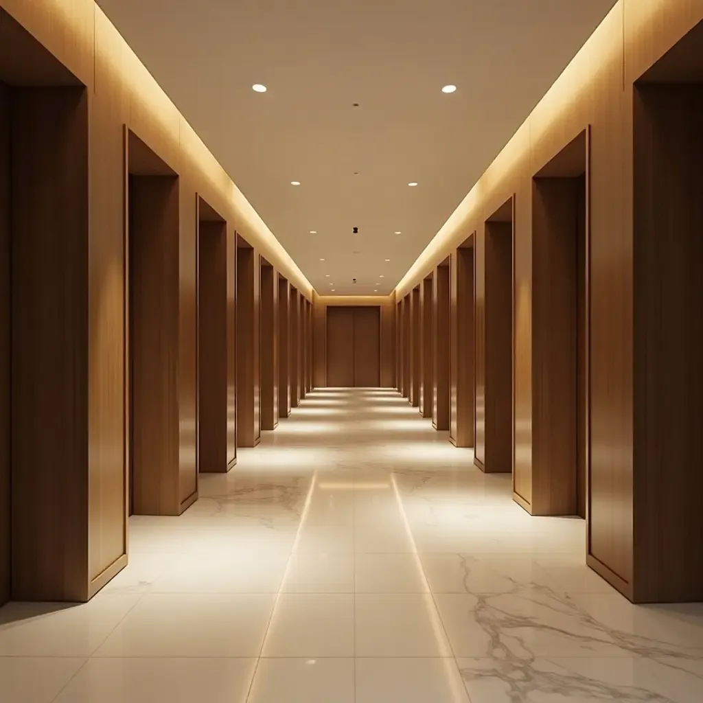 a photo of a contemporary corridor with elegant lighting and open space