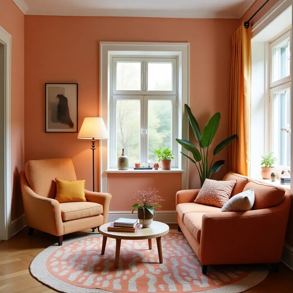 a photo of a small living room featuring a bright color scheme and playful textiles for warmth