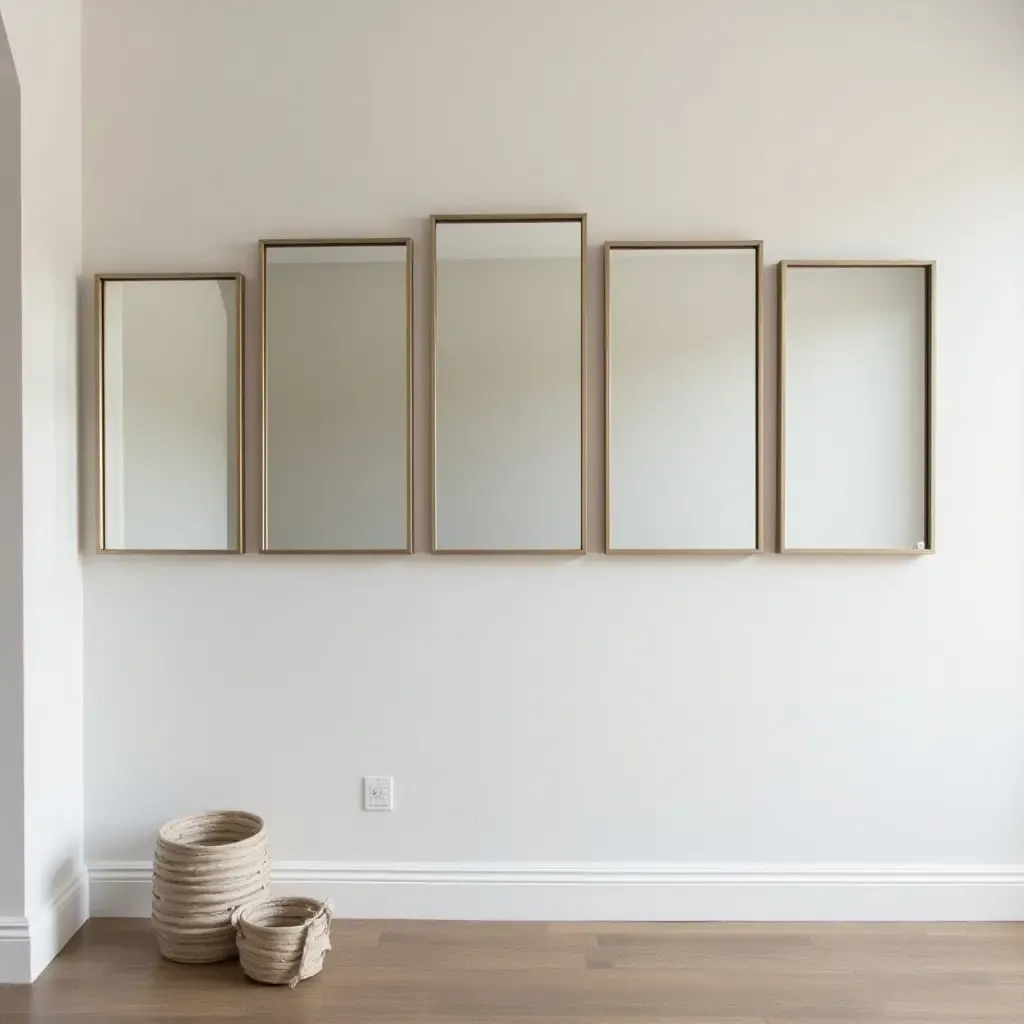 a photo of a wall featuring a series of framed mirrors