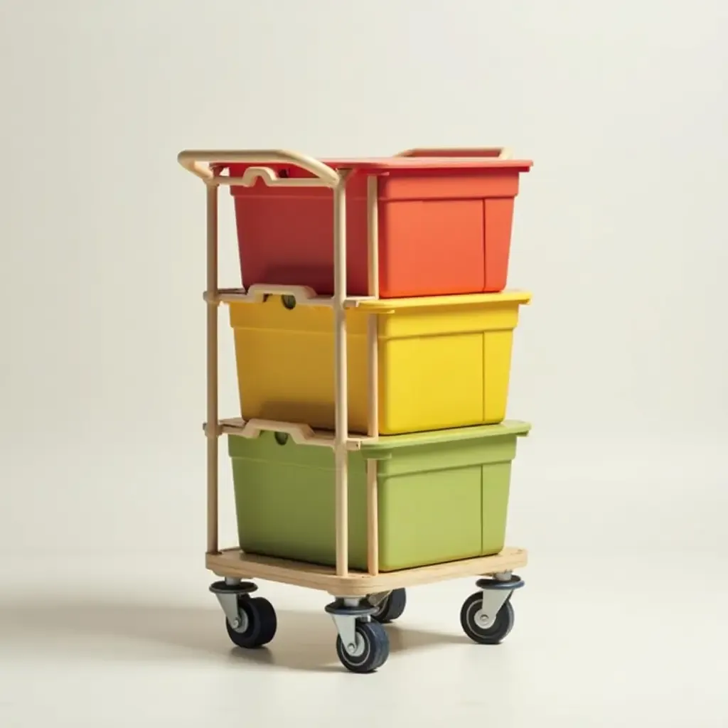 a photo of a colorful storage cart on wheels for easy access