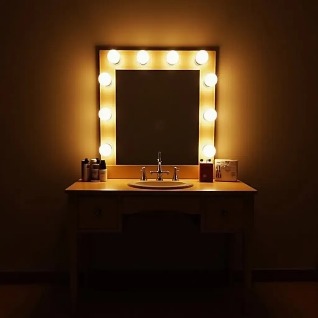 a photo of a vintage vanity with Hollywood-style lighting