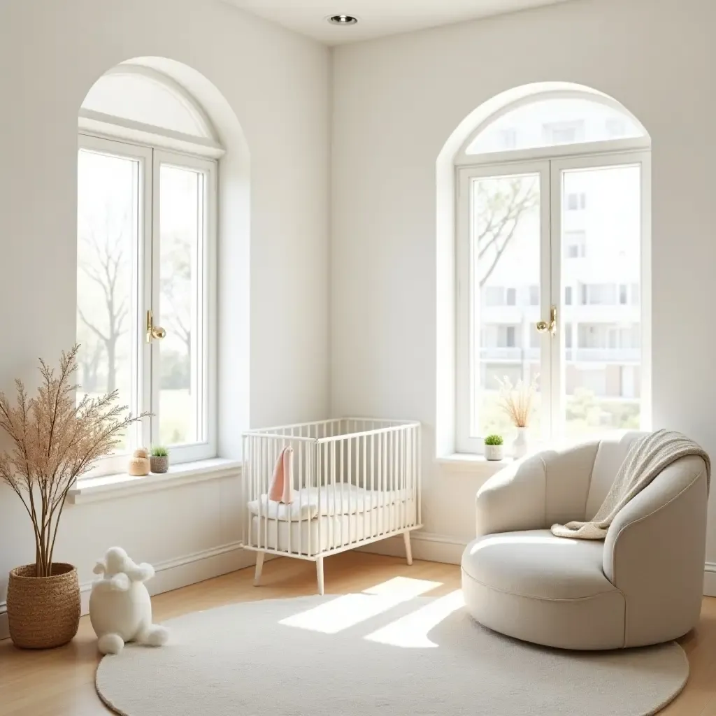 a photo of a bright and airy nursery with large, open spaces