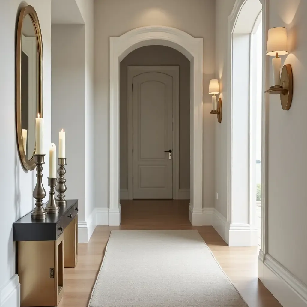 a photo of an entrance hall highlighting metallic candle holders