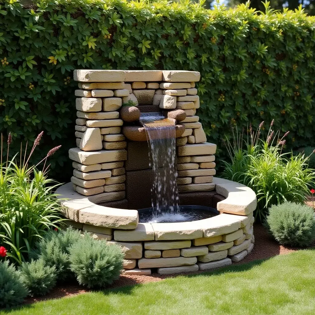 a photo of a cascading waterfall feature on a garden wall