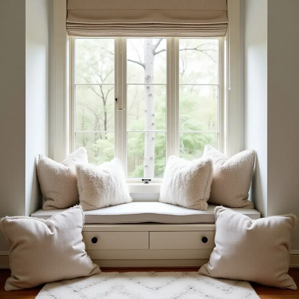 a photo of a nursery with oversized throw pillows in a reading nook