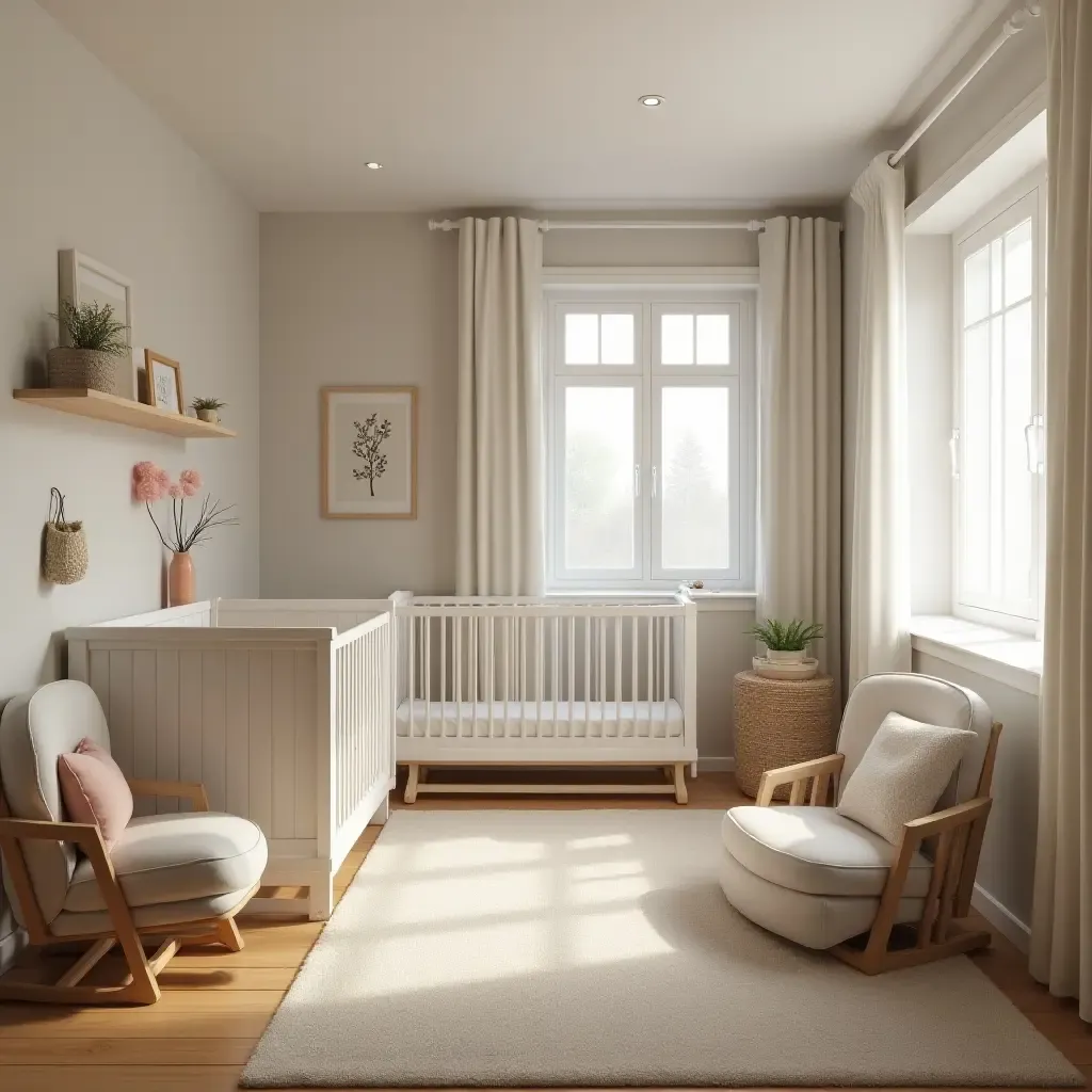 a photo of a spacious nursery with a crib, changing table, and seating area