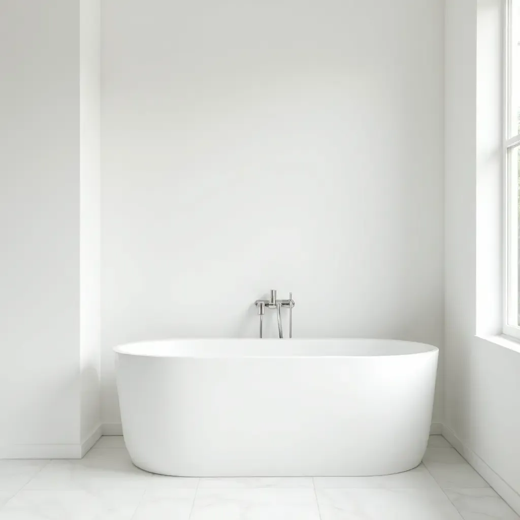 a photo of a bright bathroom with white walls and elegant simplicity