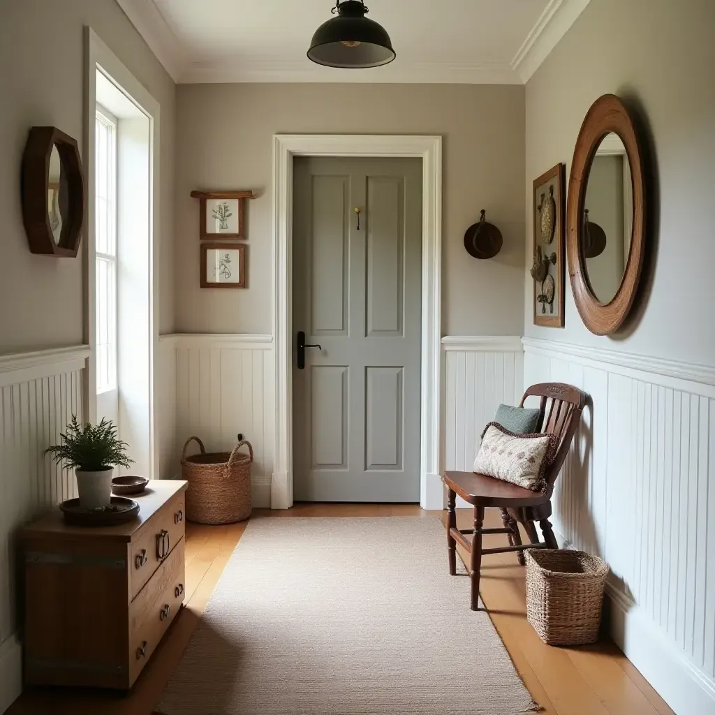 a photo of a cozy corridor adorned with handmade farmhouse crafts