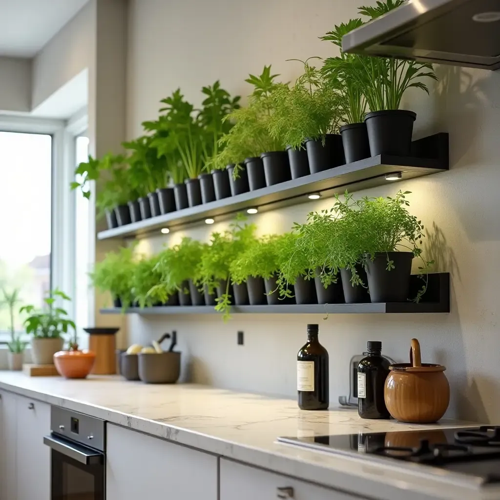 a photo of a wall-mounted herb garden in a contemporary kitchen