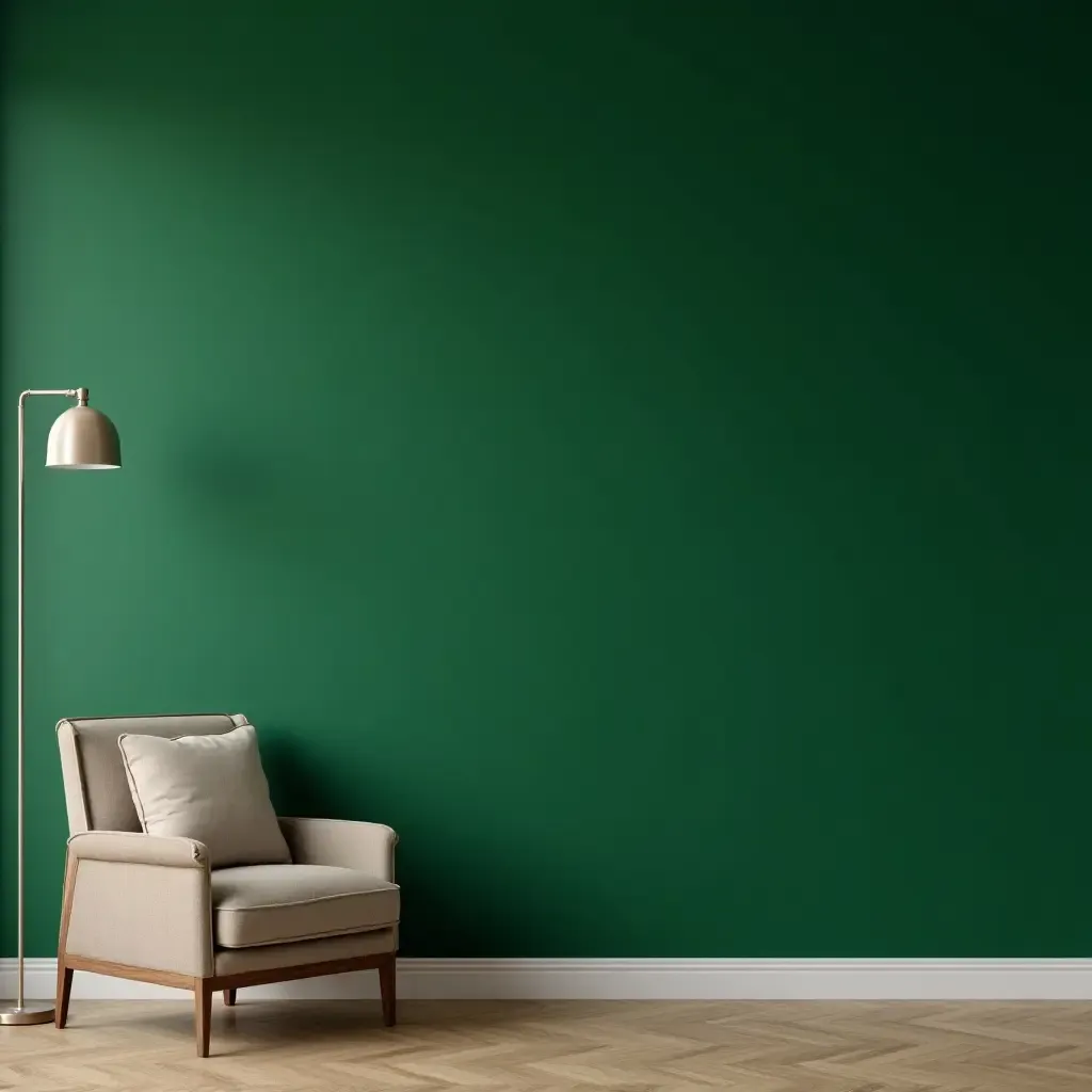 a photo of a bold accent wall painted in deep forest green