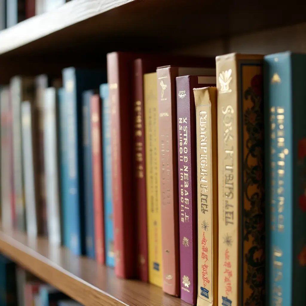 a photo of a small bookshelf filled with colorful books in a cozy nook